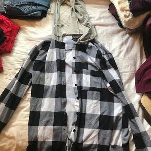 Flannel cardigan with hood!
